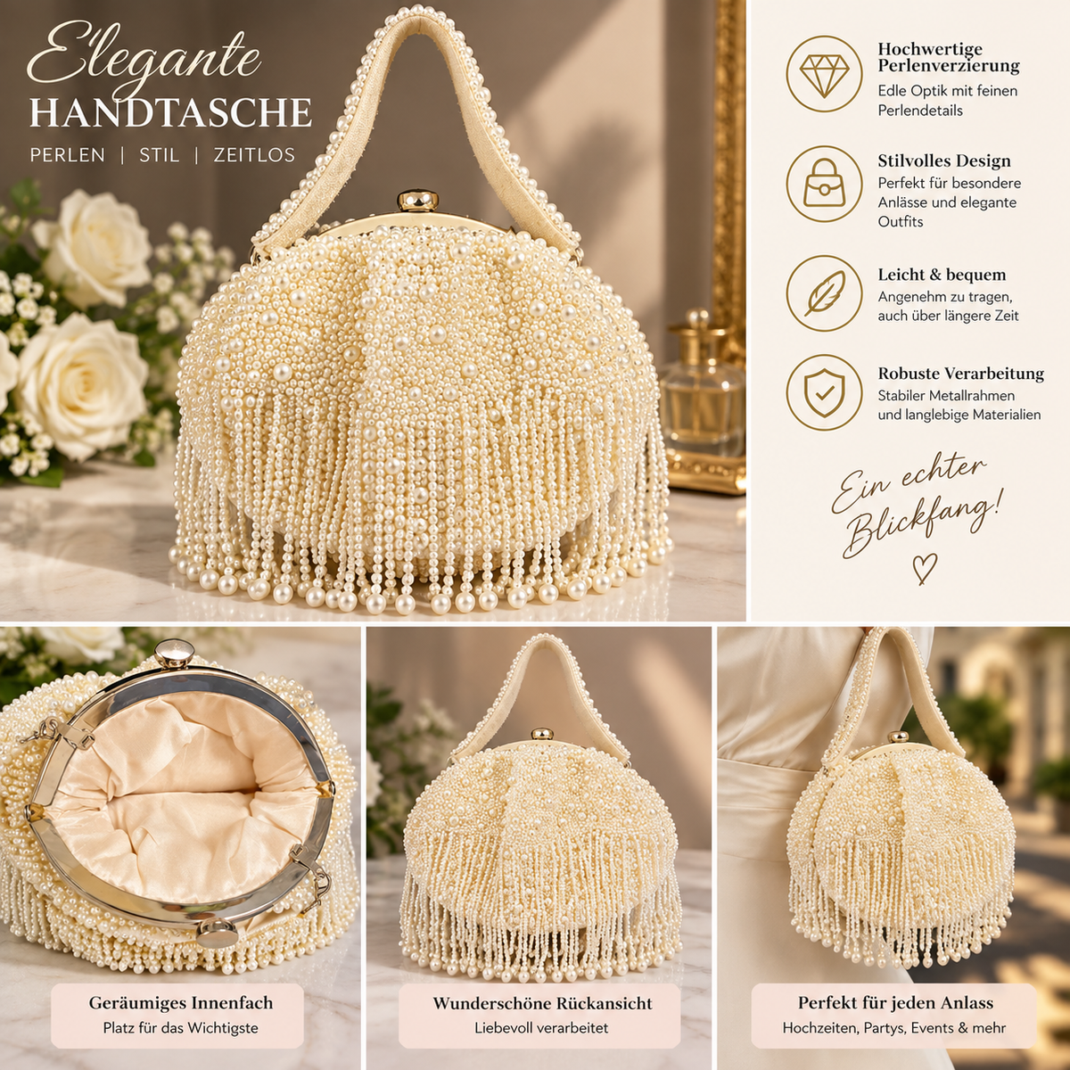 MDBODY Luxury Couture — Handgefertigte Gold-Perlen-Handtasche mit elegantem Rahmen (Limitierte Edition — Luxus, den nicht jeder trägt)
