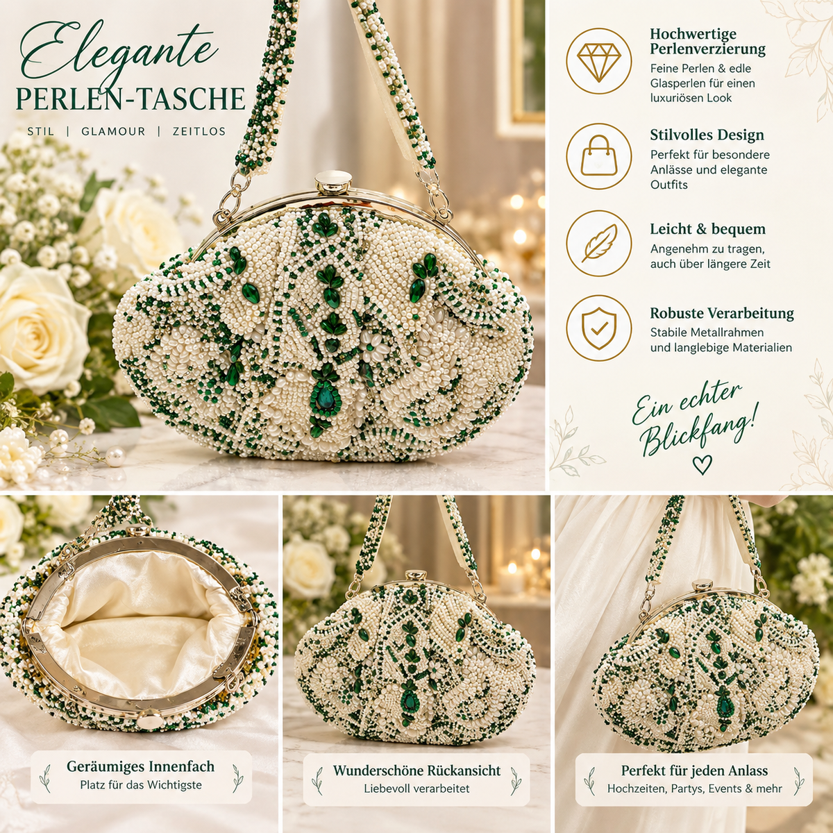 MDBODY Luxury Couture — Handgefertigte Gold-Perlen-Handtasche mit elegantem Rahmen (Limitierte Edition — Luxus, den nicht jeder trägt)
