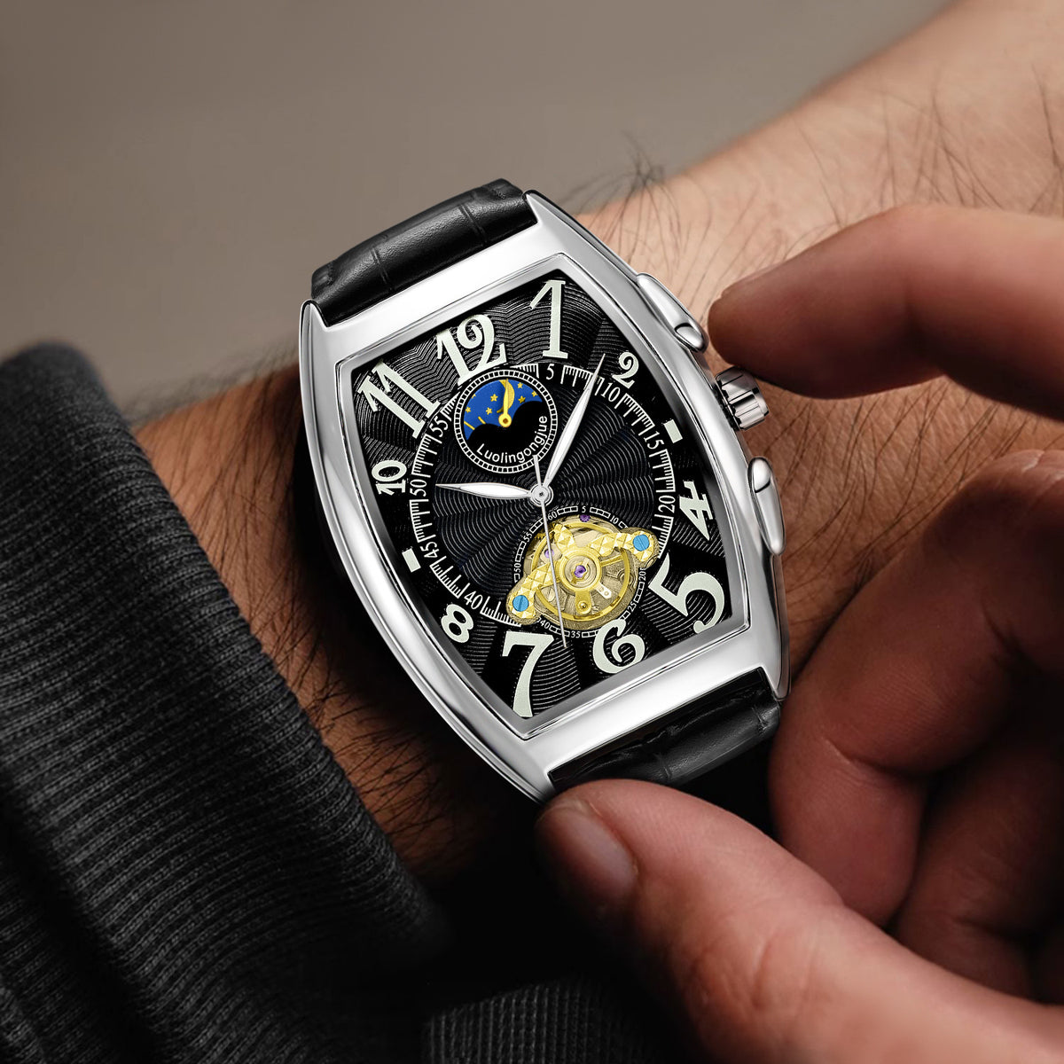 MACO Luxury Barrel Mechanical Watch – Fully Automatic Skeleton Business Chrono