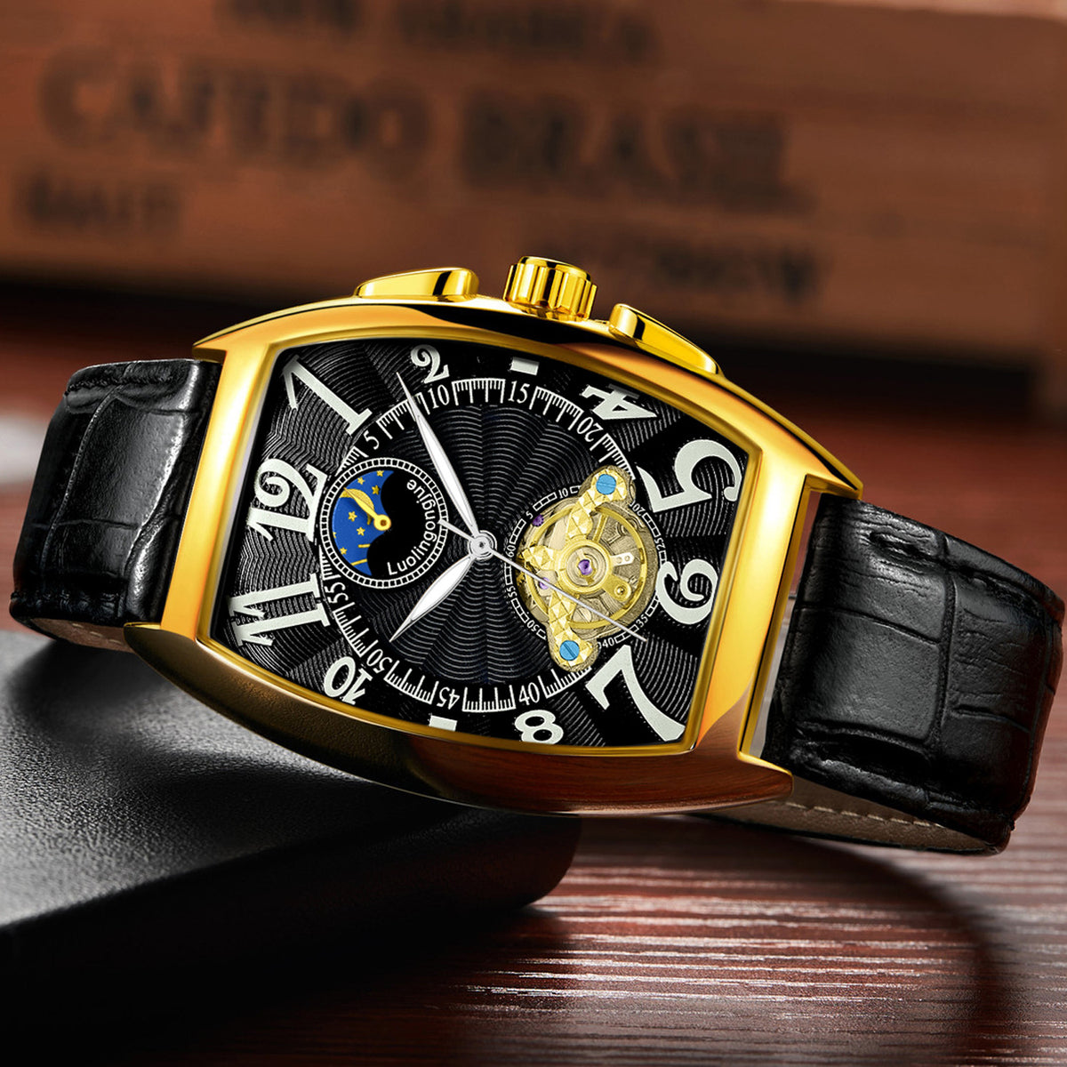 MACO Luxury Barrel Mechanical Watch – Fully Automatic Skeleton Business Chrono