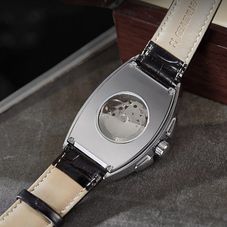 MACO Luxury Barrel Mechanical Watch – Fully Automatic Skeleton Business Chrono