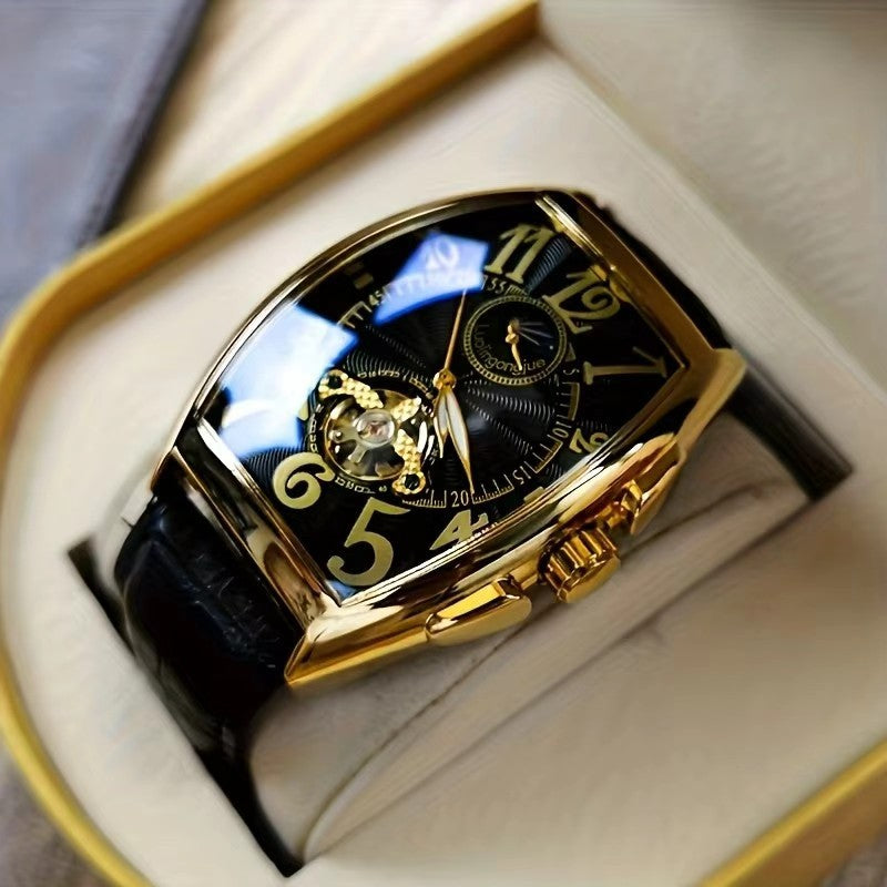 MACO Luxury Barrel Mechanical Watch – Fully Automatic Skeleton Business Chrono