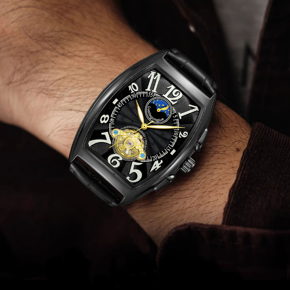 MACO Luxury Barrel Mechanical Watch – Fully Automatic Skeleton Business Chrono