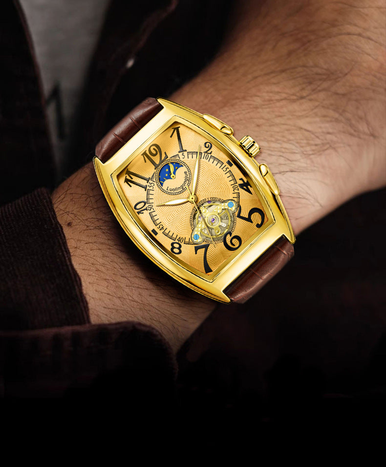 MACO Luxury Barrel Mechanical Watch – Fully Automatic Skeleton Business Chrono