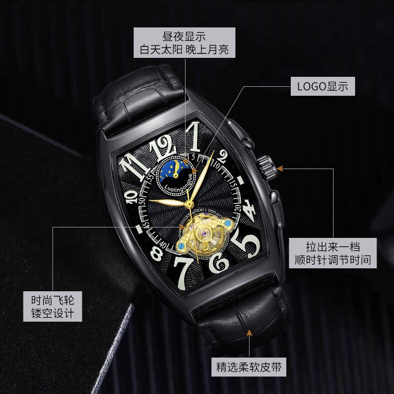 MACO Luxury Barrel Mechanical Watch – Fully Automatic Skeleton Business Chrono