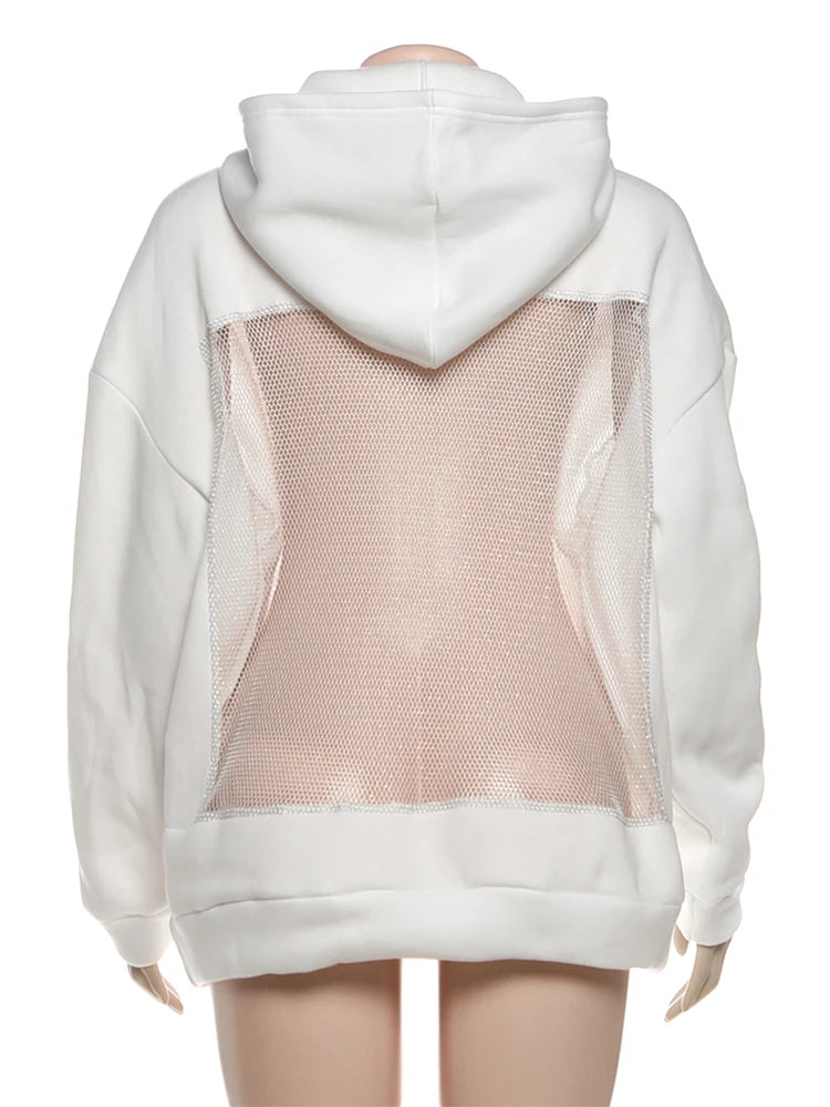 MACO Luxury Y2K Backless Mesh Hoodie – Harajuku Shiny-Thread Patchwork Sweatshirt