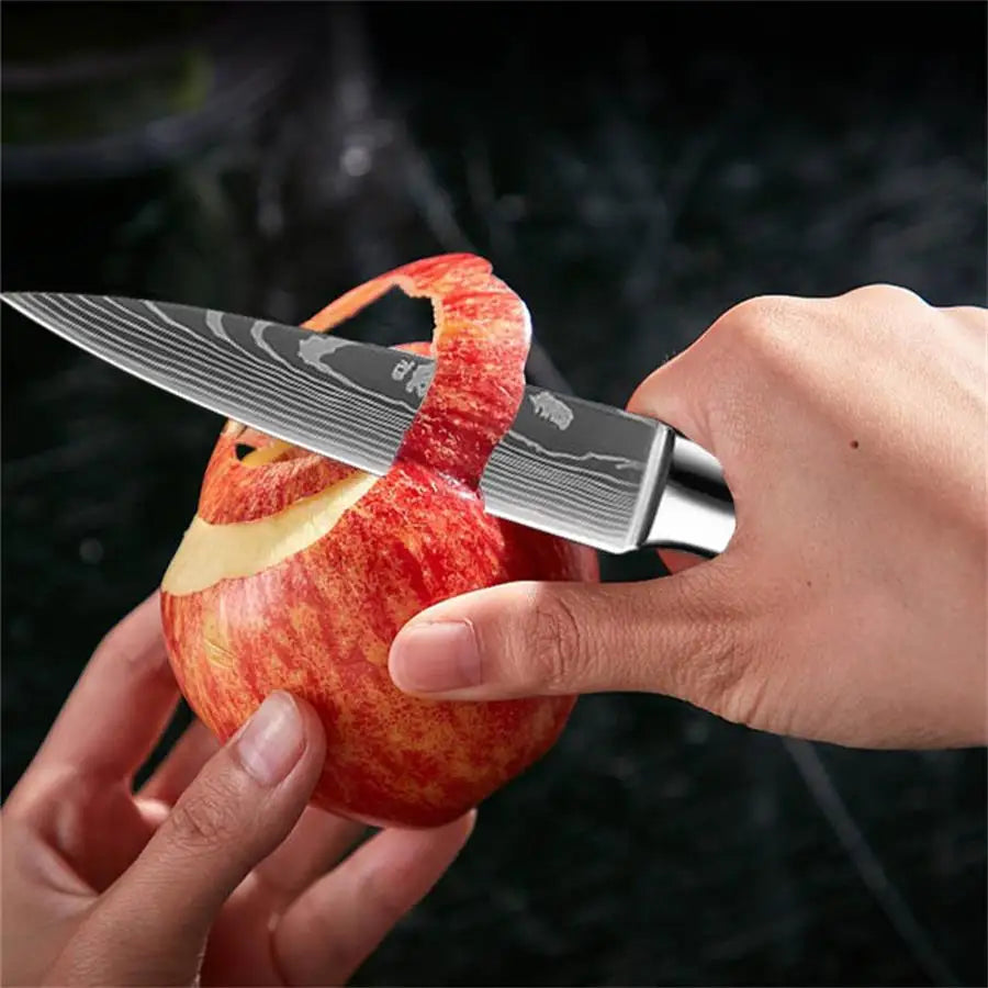 MACO 4-Teiliges Profi Chefmesser-Set — Ultra-Scharfer Edelstahl im Damast-Design