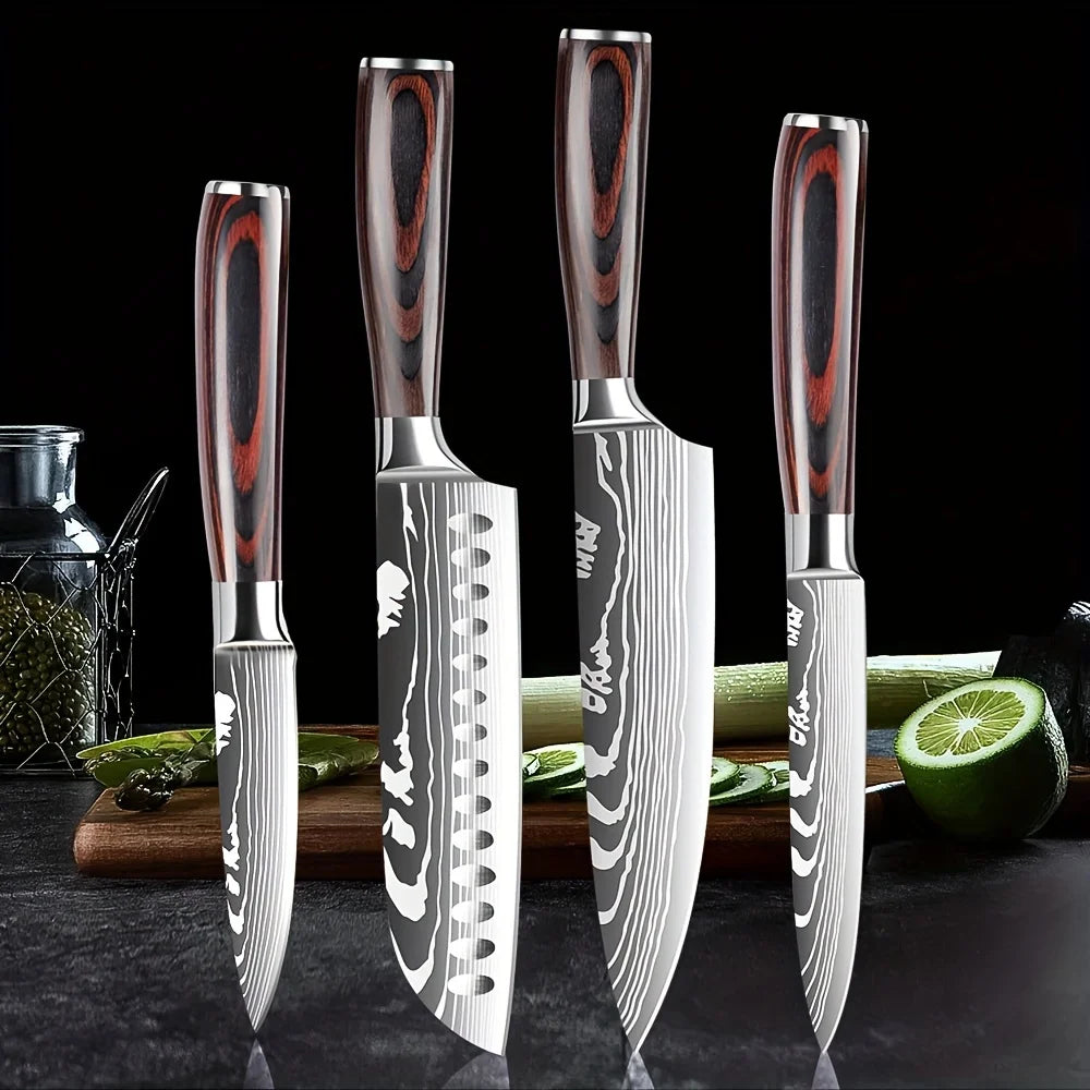 MACO 4-Teiliges Profi Chefmesser-Set — Ultra-Scharfer Edelstahl im Damast-Design