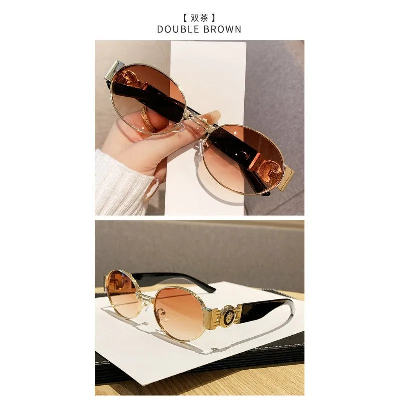 MACO Retro Oval Metal Sunglasses – Luxury Vintage Y2K Shades for Men & Women