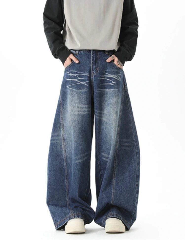 MACO Asymmetric Vintage Denim – Korean Style Wide-Leg Retro-Jeans