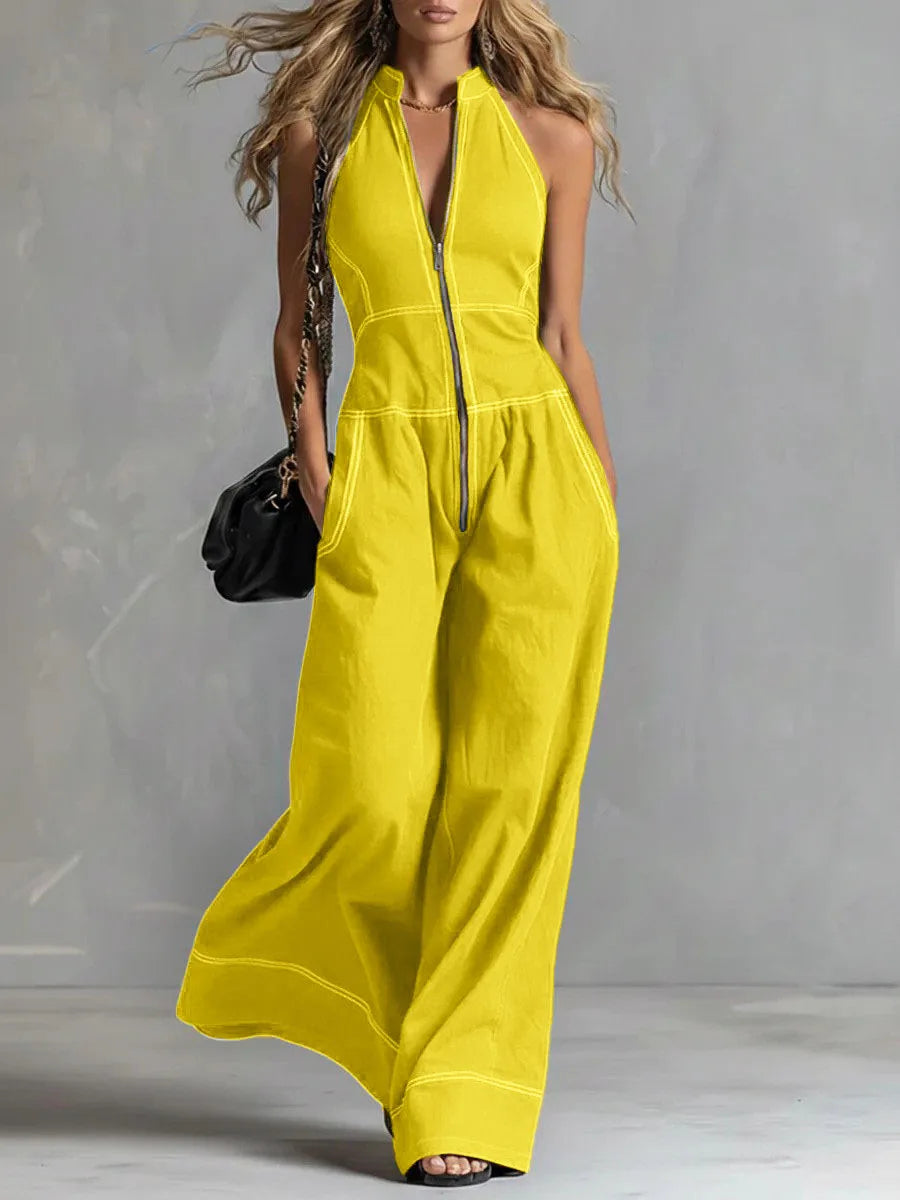 MACO Luxury Stand Collar Jumpsuit – Elegant Sleeveless Casual Office Romper