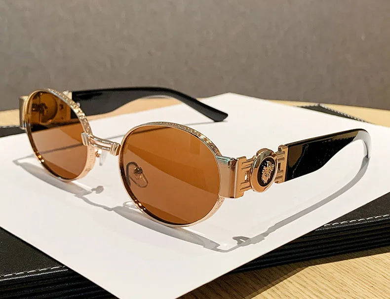 MACO Retro Oval Metal Sunglasses – Luxury Vintage Y2K Shades for Men & Women