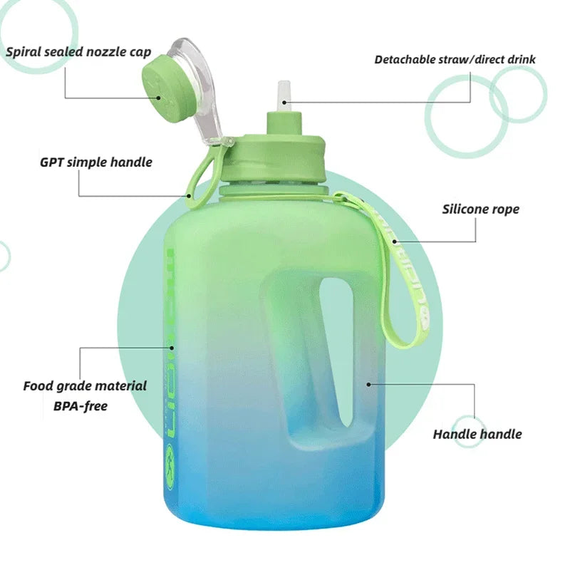 MACO Luxury 2L Gradient Sports Bottle – High-Capacity Motivational Fitness Jug with Straw