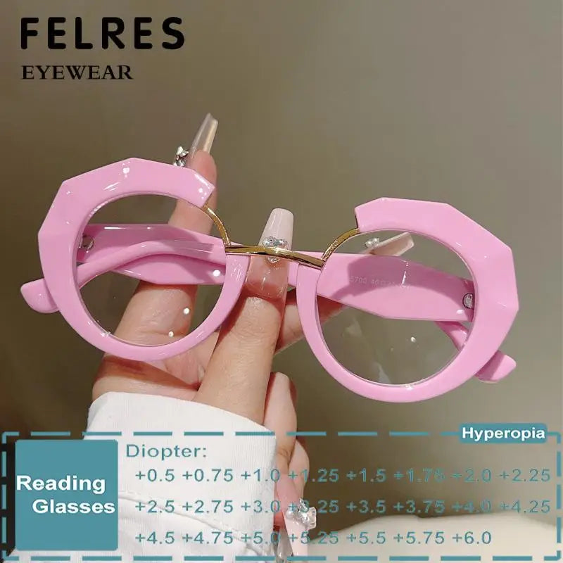 MACO Irregular Circular Reading Glasses – Anti-Blue Light Blocking Trendy Eyewear