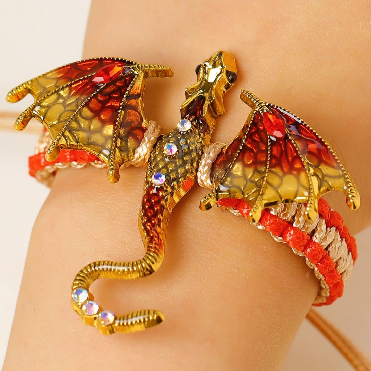 MACO Punk Gothic Flying Dragon Bangle – Creative Adjustable Braided Rope Bracelet
