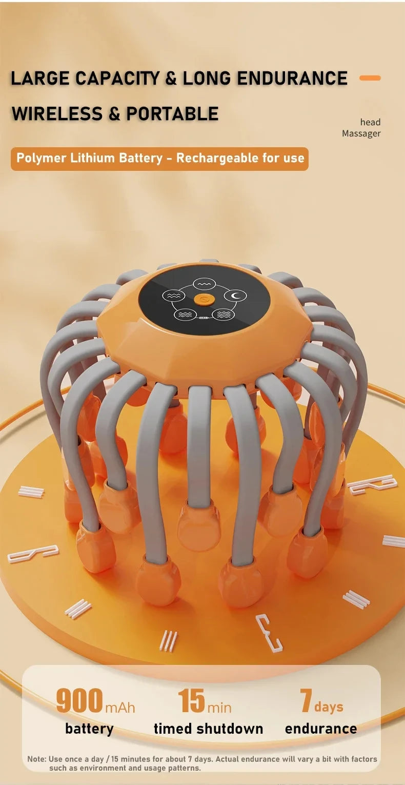 MACO Luxury 20-Head Octopus Scalp Massager – Electric Red-Light Vibrating Therapy Scratcher