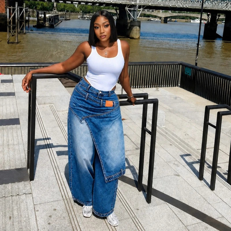 MACO Vintage Wide-Leg Denim – Elegant High-Waist Y2K Loose Jeans