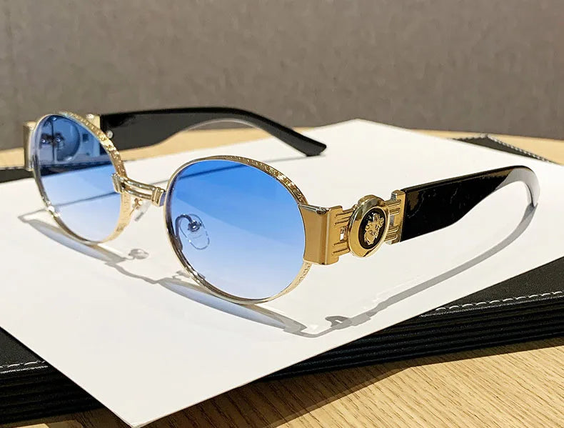 MACO Retro Oval Metal Sunglasses – Luxury Vintage Y2K Shades for Men & Women