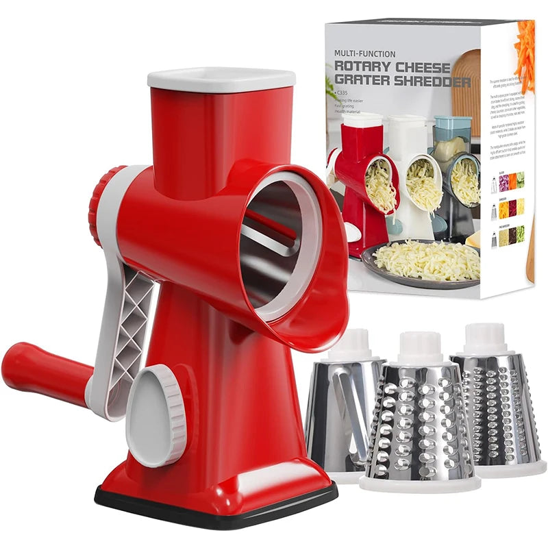 MACO Luxury 3-in-1 Rotary Cheese Grater – Multifunctional Manual Vegetable Slicer & Nut Grinder