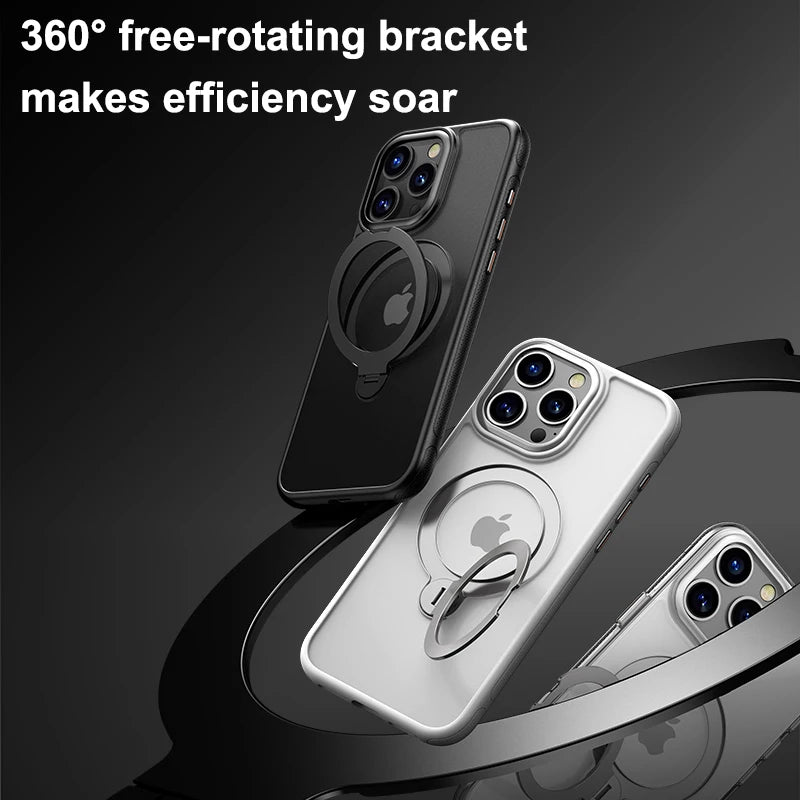 MACO Magsafe 360° Rotating Bracket Case — Heavy Duty Mechanical Kickstand Frosted Cover for iPhone 13 to 17 Pro Max & Air