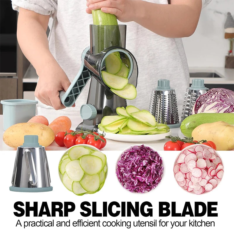 MACO Luxury 3-in-1 Rotary Cheese Grater – Multifunctional Manual Vegetable Slicer & Nut Grinder