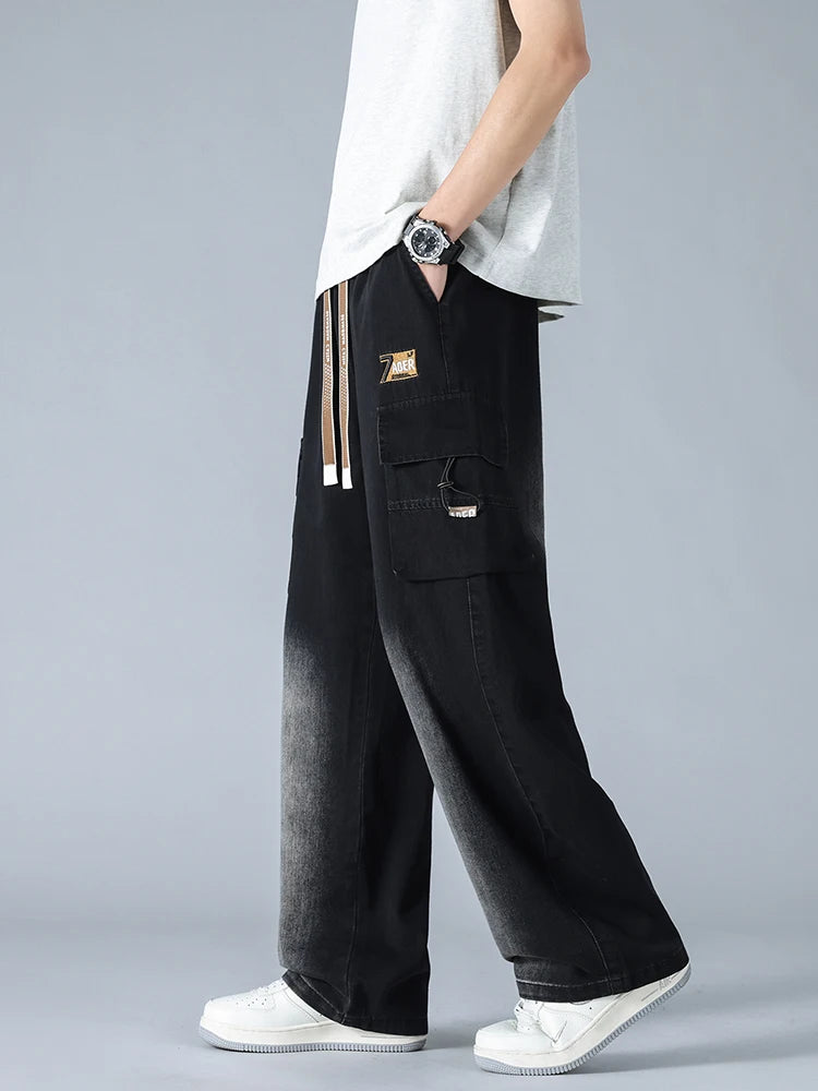 MACO Luxury Big Size Denim Cargo Pants – Men's Wide Leg Baggy Straight Jeans