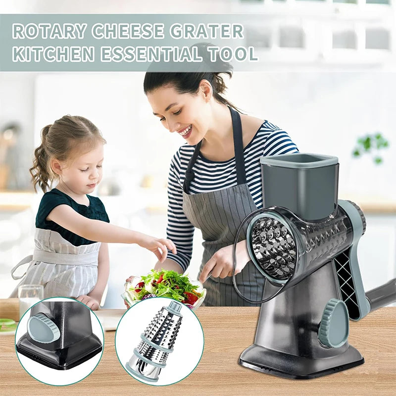 MACO Luxury 3-in-1 Rotary Cheese Grater – Multifunctional Manual Vegetable Slicer & Nut Grinder