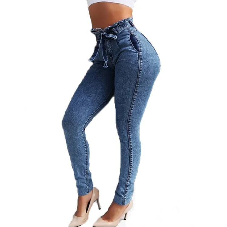 MACO High-Waisted Slim Stretch Jeans – Bleached Ankle-Length Denim Trousers