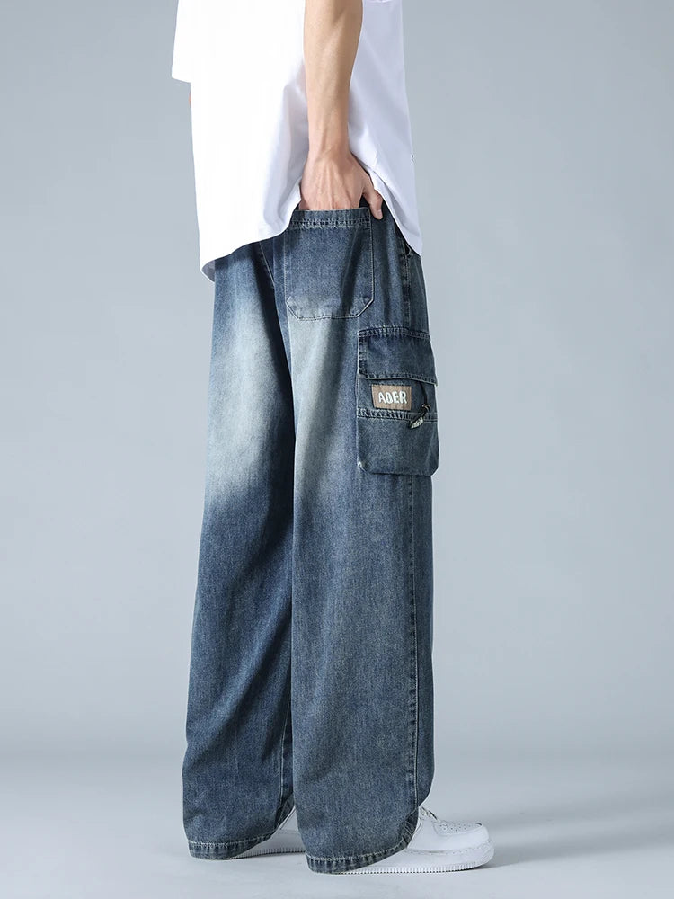 MACO Luxury Big Size Denim Cargo Pants – Men's Wide Leg Baggy Straight Jeans