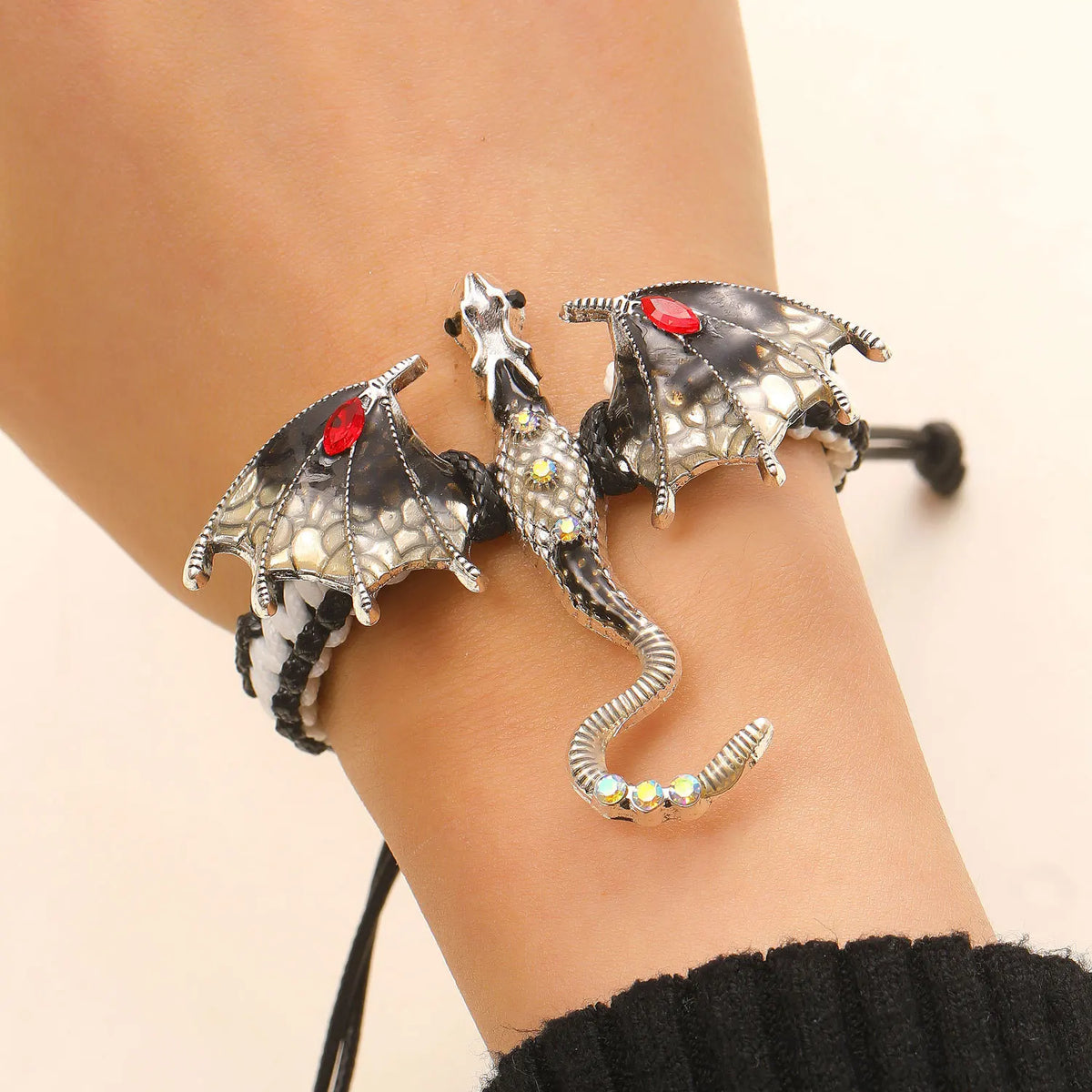 MACO Punk Gothic Flying Dragon Bangle – Creative Adjustable Braided Rope Bracelet