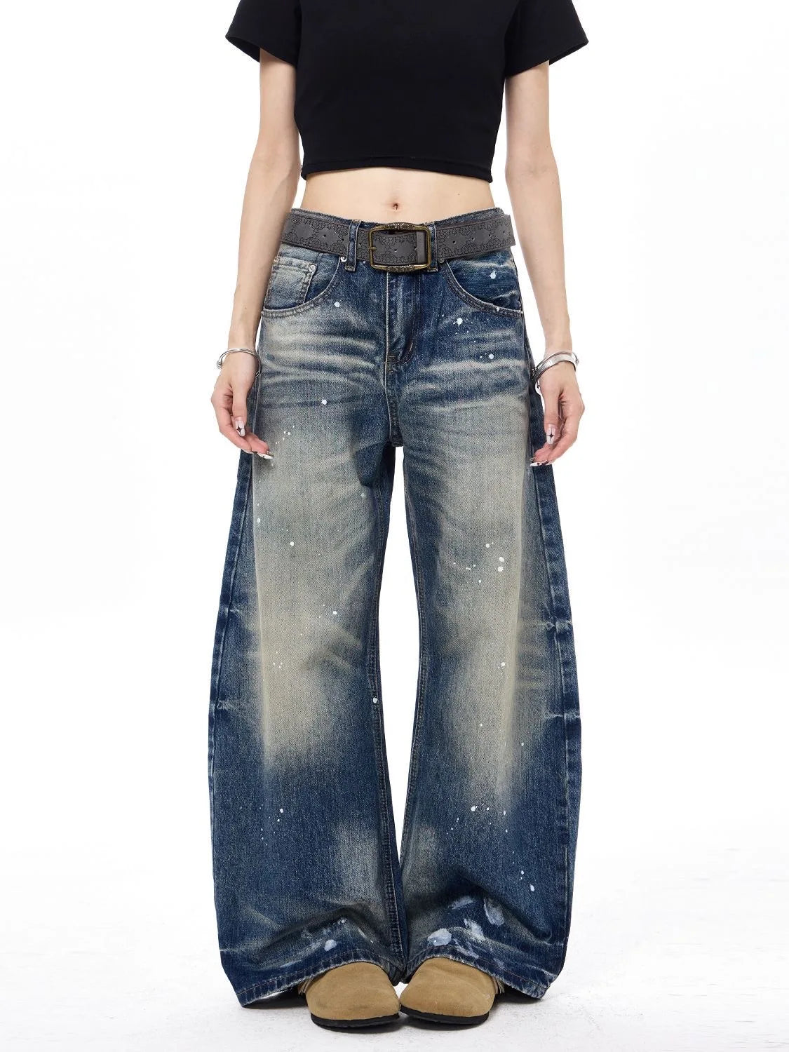 MACO Asymmetric Vintage Denim – Korean Style Wide-Leg Retro-Jeans