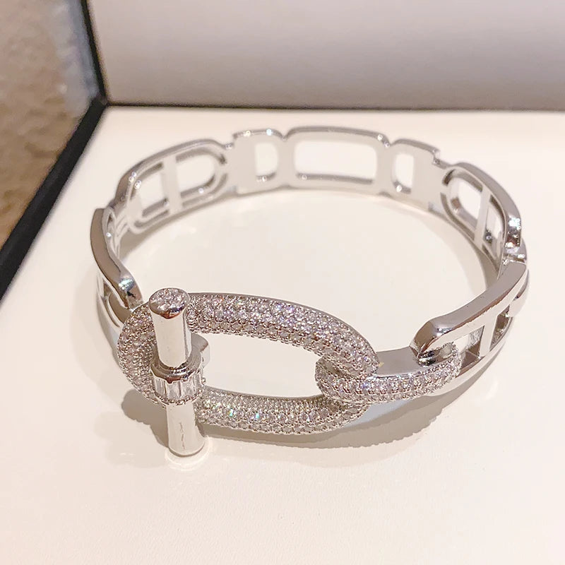 MACO Luxury 18K Gold Plated Belt Bangle – Punk Court Style Brass Bracelet