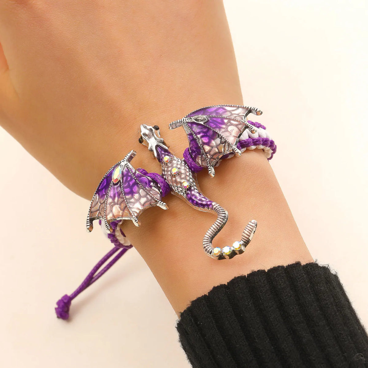 MACO Punk Gothic Flying Dragon Bangle – Creative Adjustable Braided Rope Bracelet
