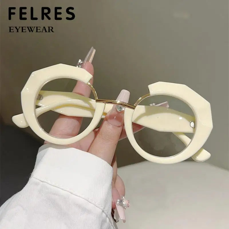 MACO Irregular Circular Reading Glasses – Anti-Blue Light Blocking Trendy Eyewear