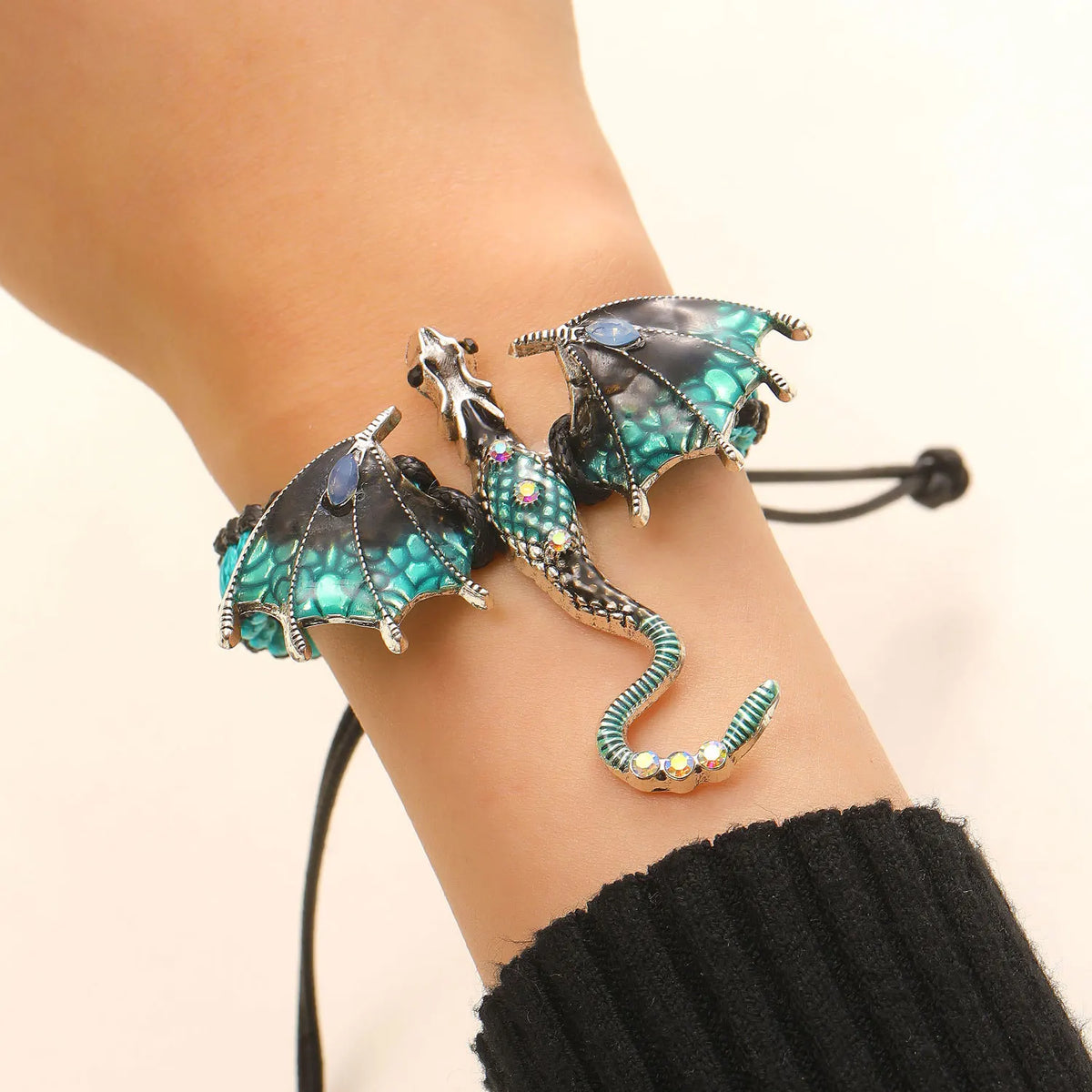 MACO Punk Gothic Flying Dragon Bangle – Creative Adjustable Braided Rope Bracelet