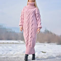 MACO Luxury Winter Long Dress Sweater – Oversized Twisted Turtleneck Knitted Pullover