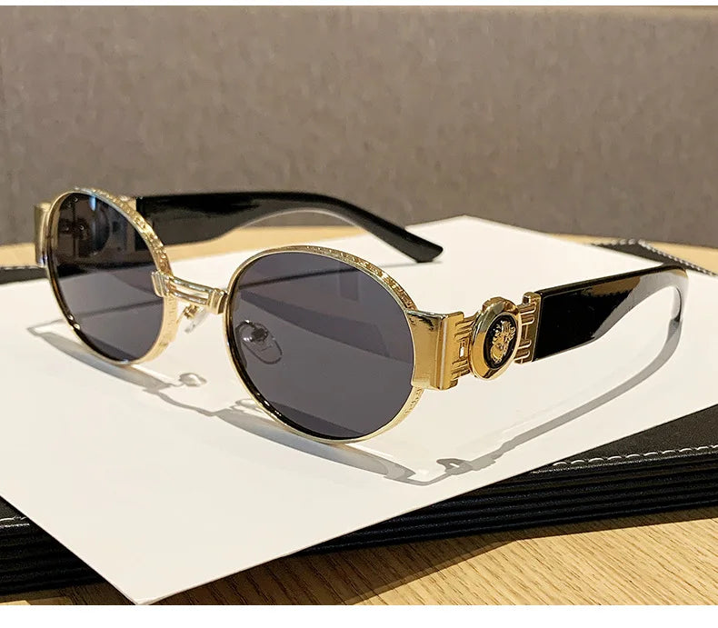 MACO Retro Oval Metal Sunglasses – Luxury Vintage Y2K Shades for Men & Women
