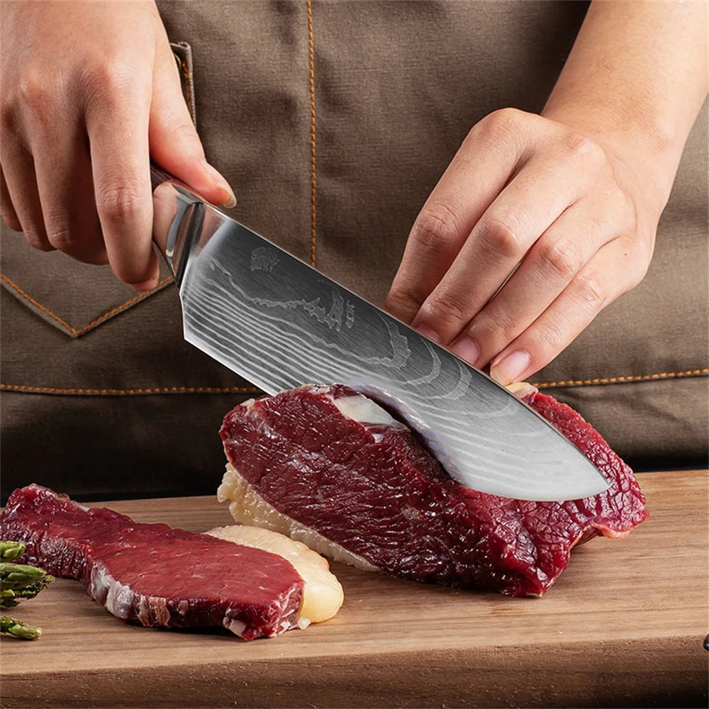 MACO 4-Teiliges Profi Chefmesser-Set — Ultra-Scharfer Edelstahl im Damast-Design