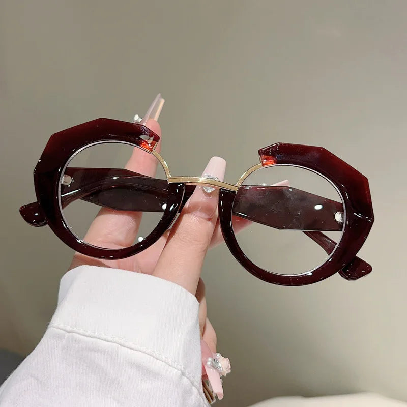 MACO Irregular Circular Reading Glasses – Anti-Blue Light Blocking Trendy Eyewear
