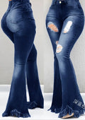 MACO Distressed Ripped Flare Jeans – Luxury High-Waist Washed Denim Trousers