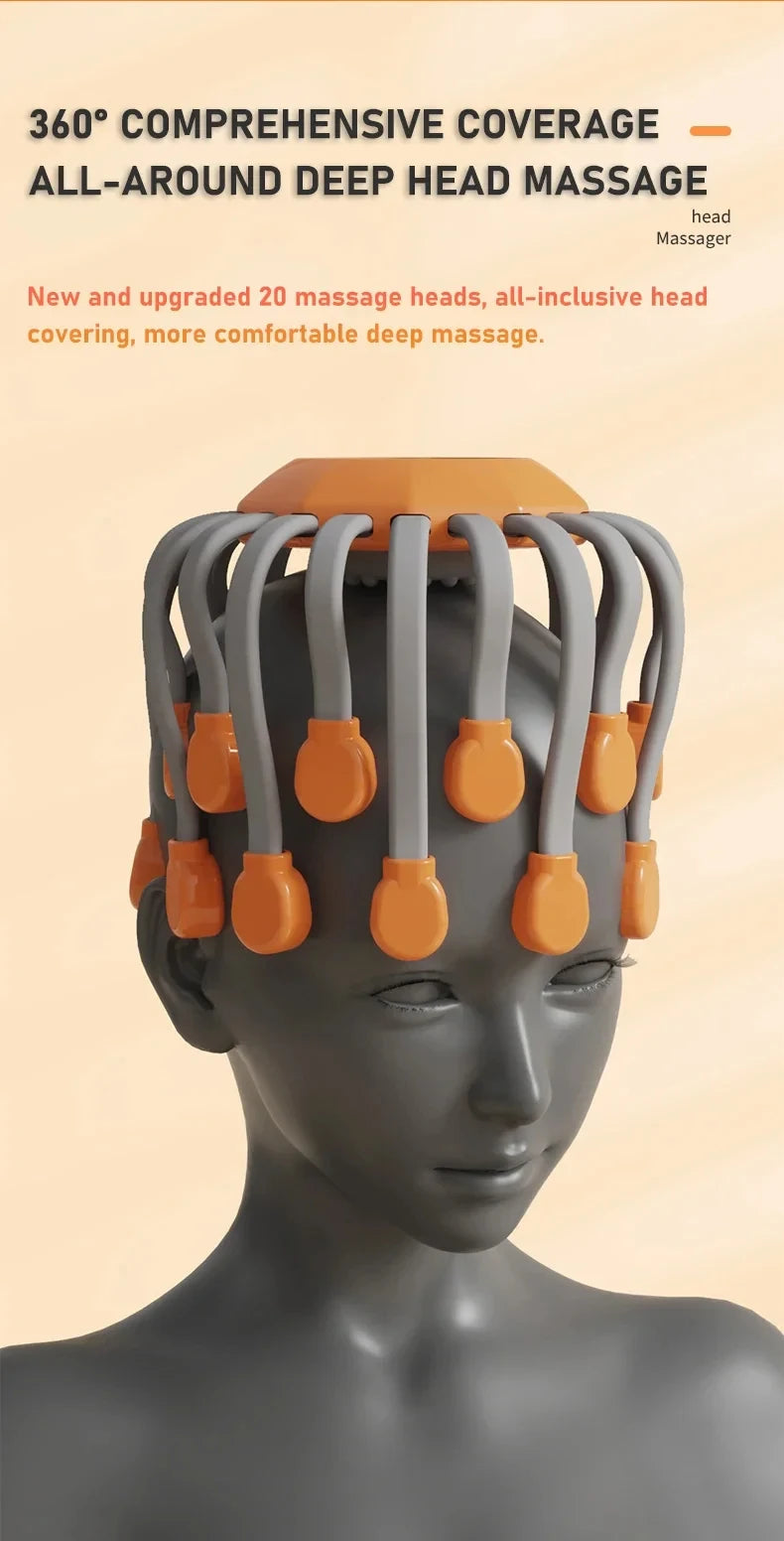 MACO Luxury 20-Head Octopus Scalp Massager – Electric Red-Light Vibrating Therapy Scratcher
