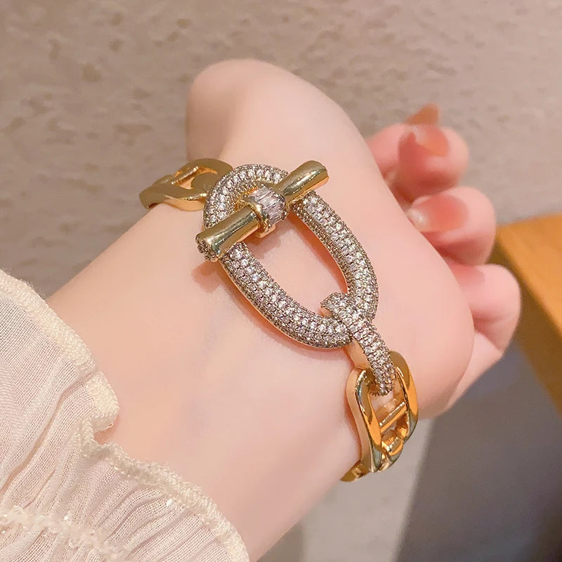 MACO Luxury 18K Gold Plated Belt Bangle – Punk Court Style Brass Bracelet