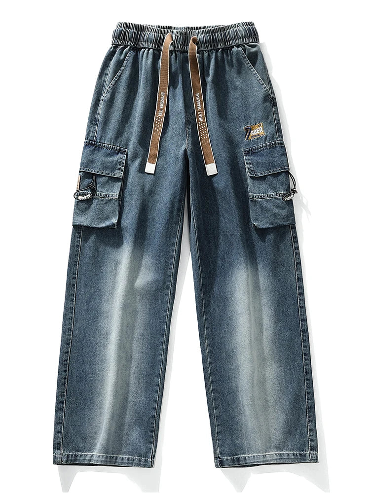 MACO Luxury Big Size Denim Cargo Pants – Men's Wide Leg Baggy Straight Jeans