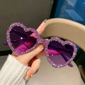 MACO Luxury Frameless Heart Rhinestone Glasses – Red Statement Festival Shades