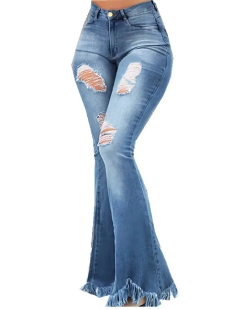 MACO Distressed Ripped Flare Jeans – Luxury High-Waist Washed Denim Trousers
