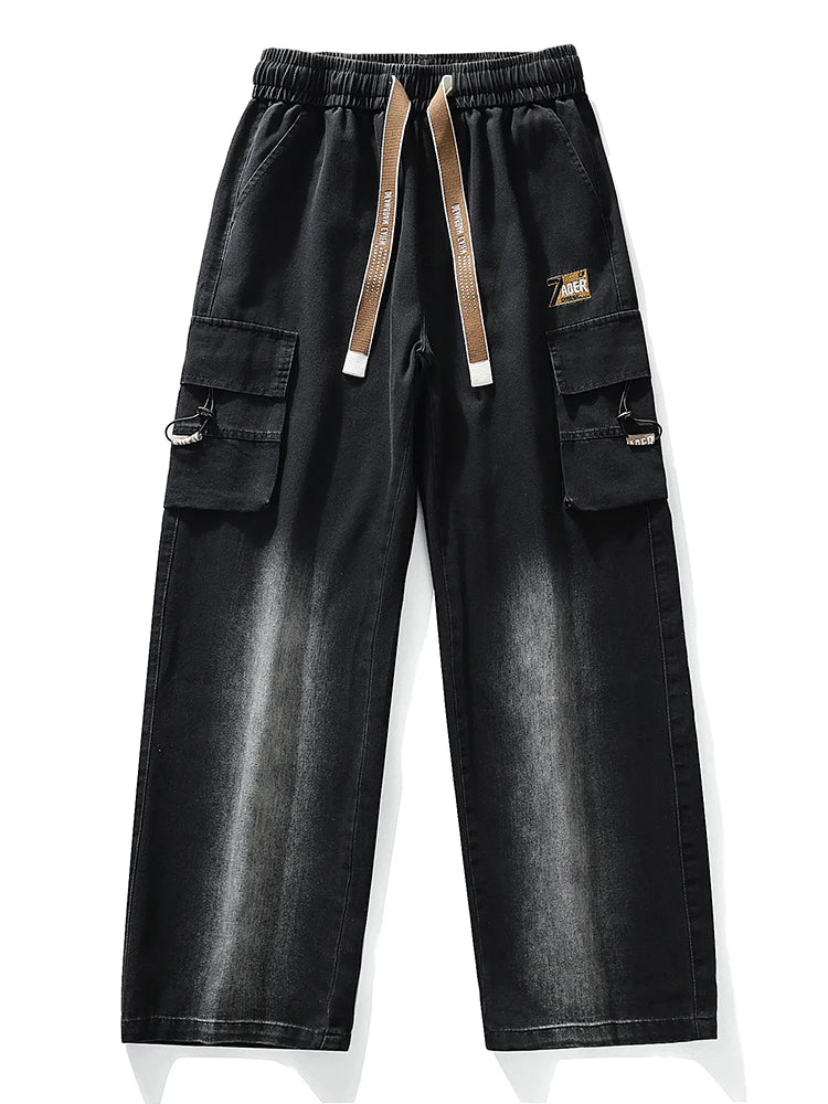 MACO Luxury Big Size Denim Cargo Pants – Men's Wide Leg Baggy Straight Jeans