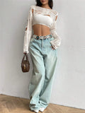 MACO Luxury Y2K Ripped Crochet Sweater – High-Street Hollow Out Short Pullover Top
