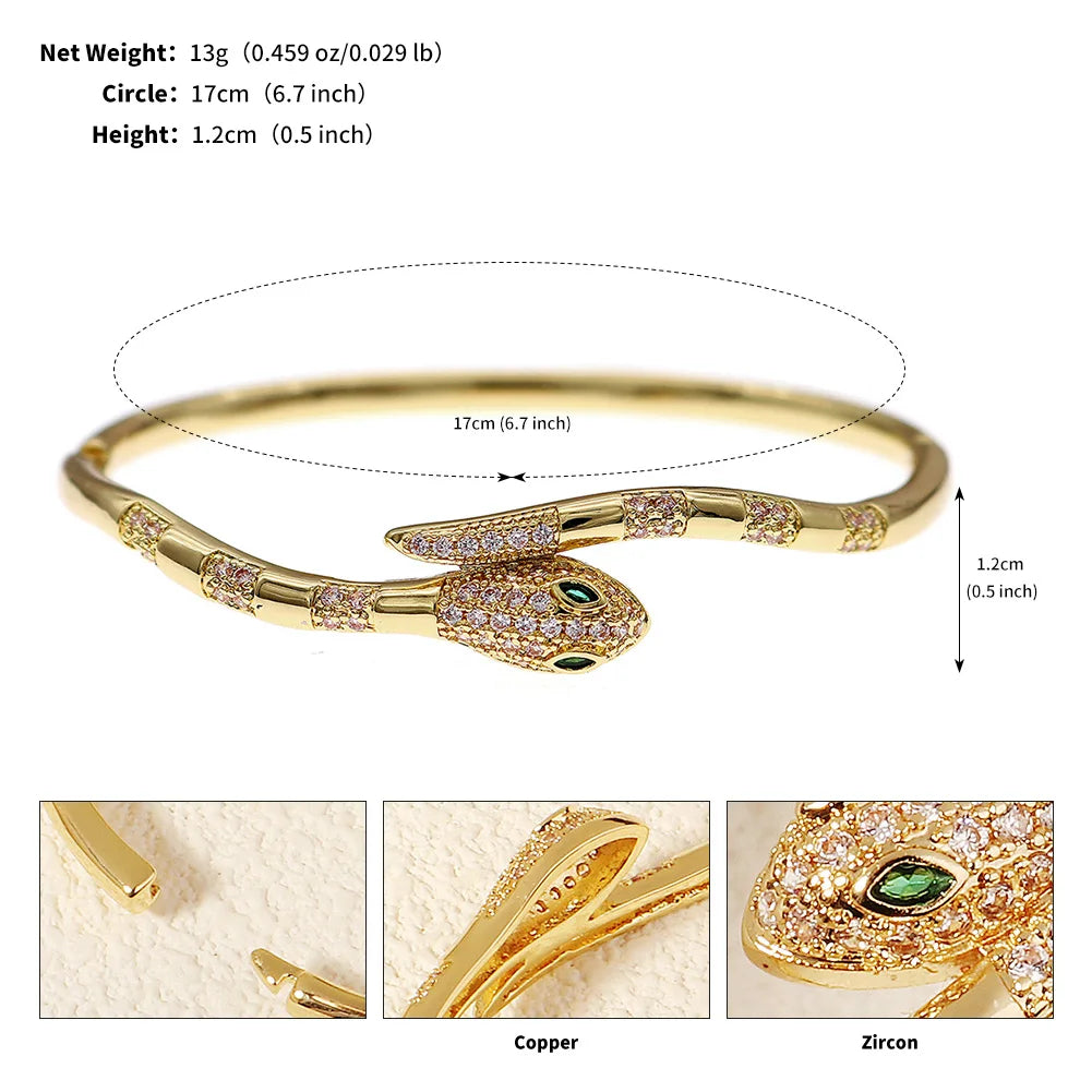 MACO Luxury Snake Nail Cuff Bangle – Classic Open Zirconium Bracelet for Women