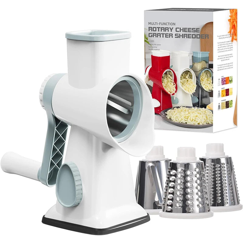 MACO Luxury 3-in-1 Rotary Cheese Grater – Multifunctional Manual Vegetable Slicer & Nut Grinder