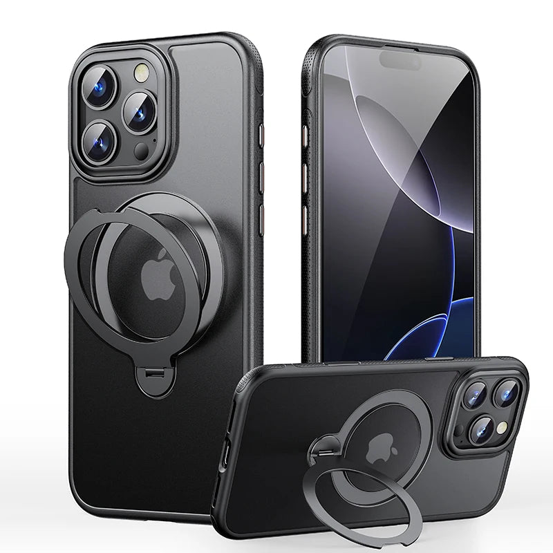 MACO Magsafe 360° Rotating Bracket Case — Heavy Duty Mechanical Kickstand Frosted Cover for iPhone 13 to 17 Pro Max & Air